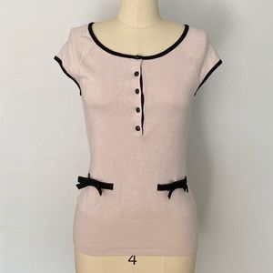 NEW H&M Nude Beige Black Short Sleeve Bow Top